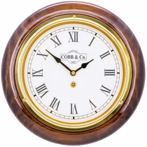 Cobb & Co. Railway Wooden Wall Clock – Glossy Walnut Roman 28cm