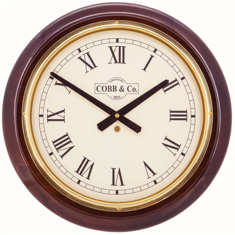 Cobb & Co. Railway Wooden Wall Clock – Glossy Walnut Roman 40cm