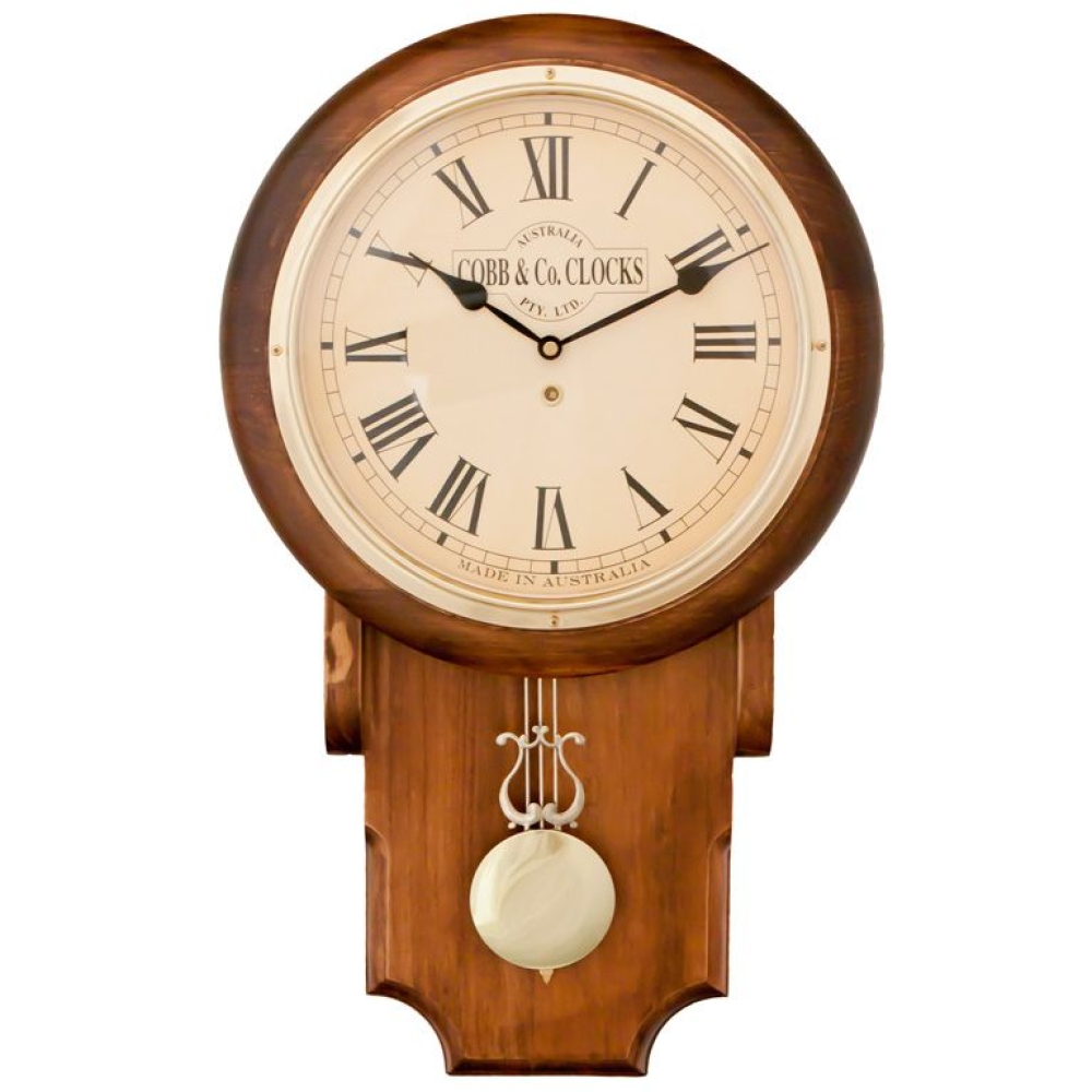 Cobb & Co. Pendulum Chime Wooden Wall Clock – Satin Antique Roman 55cm