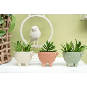 Ceramic Cute Face Mini Desk Pot Planters – White