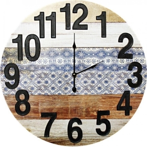 Large Round 58cm Brown And Blue Boards Wall Clock