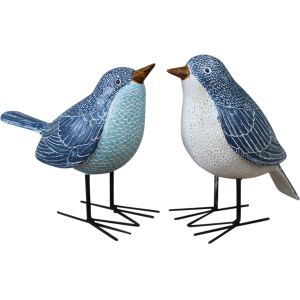 Blue Resin Birds With Iron Feet – Set Of 2