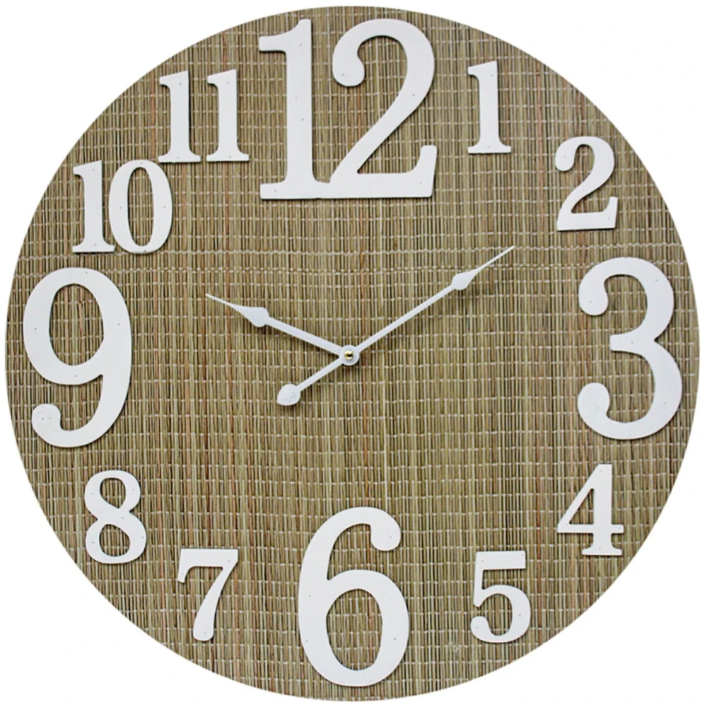 Large Round 58cm Bamboo Weave Raised Numbers Wall Clock