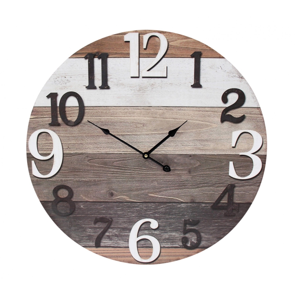 Large Round 58cm Mixed Wood Wall Clock