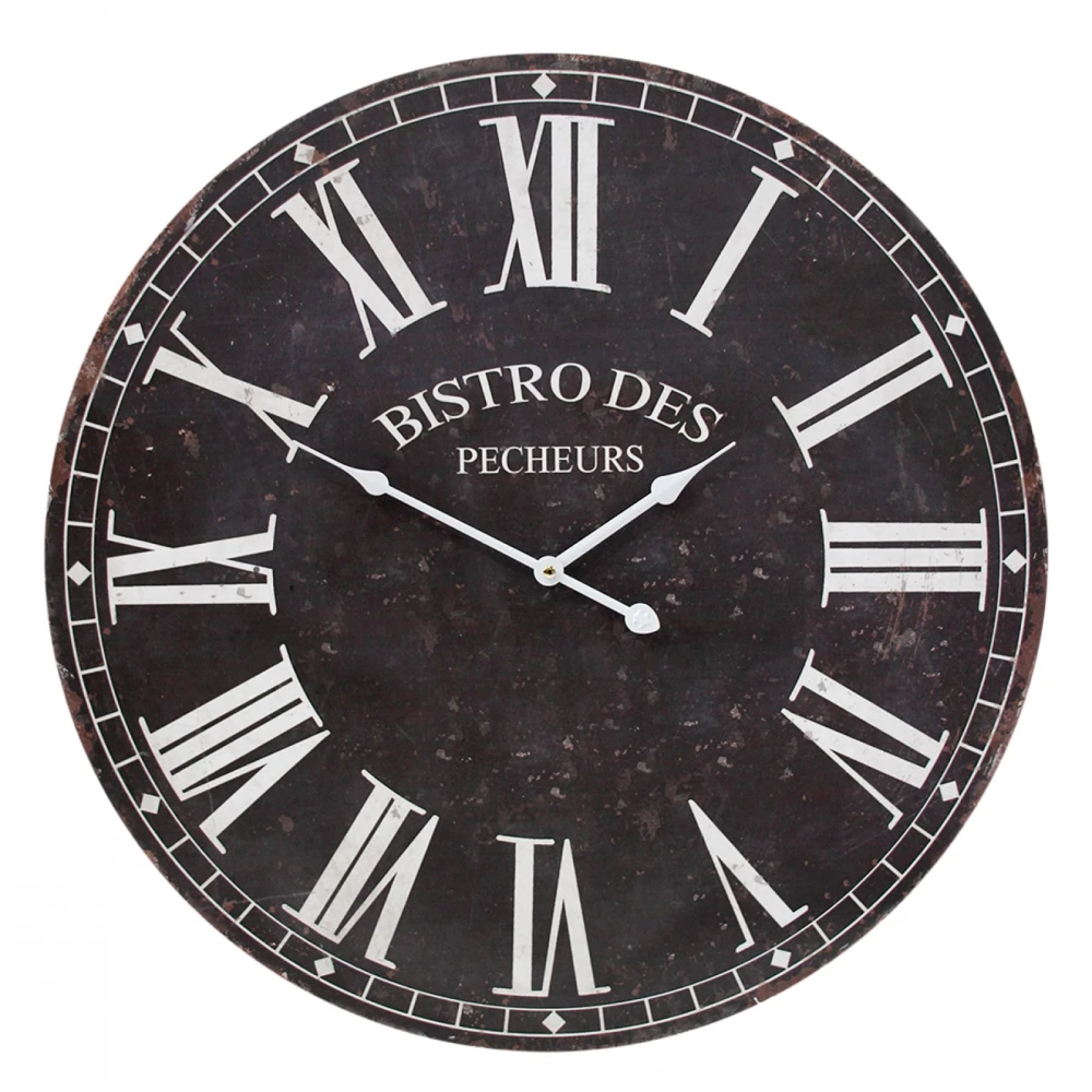 Large Round 58cm Rustic Black “bistro” Wall Clock
