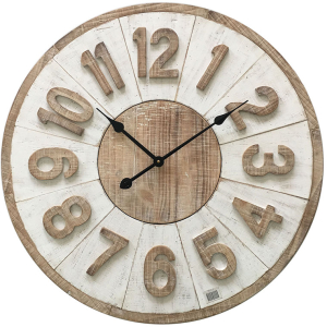 Round 70cm Distressed White Hamptons Wooden Wall Clock