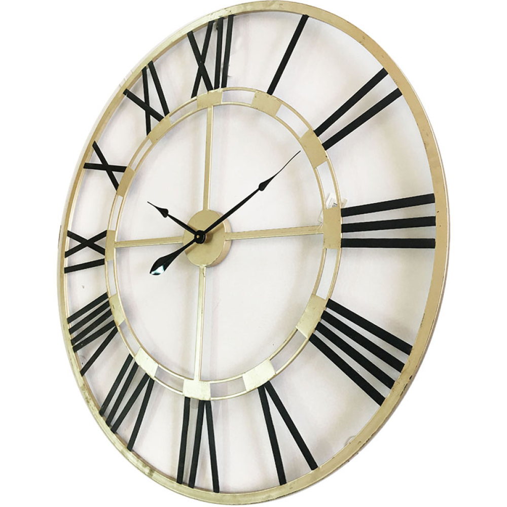 Large Round 80cm Black & Golden Metal Wall Clock