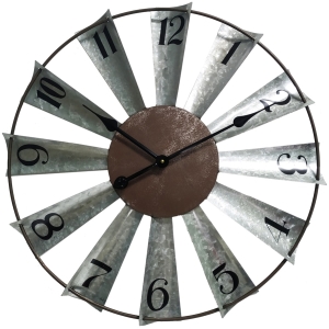 Round 60cm Galvanised Windmill Metal Wall Clock
