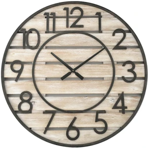 Round 70cm Wooden Planks Wall Clock – Natural/black