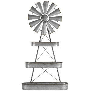 Galvanised Windmill With Oval Wall Shelves 112cm