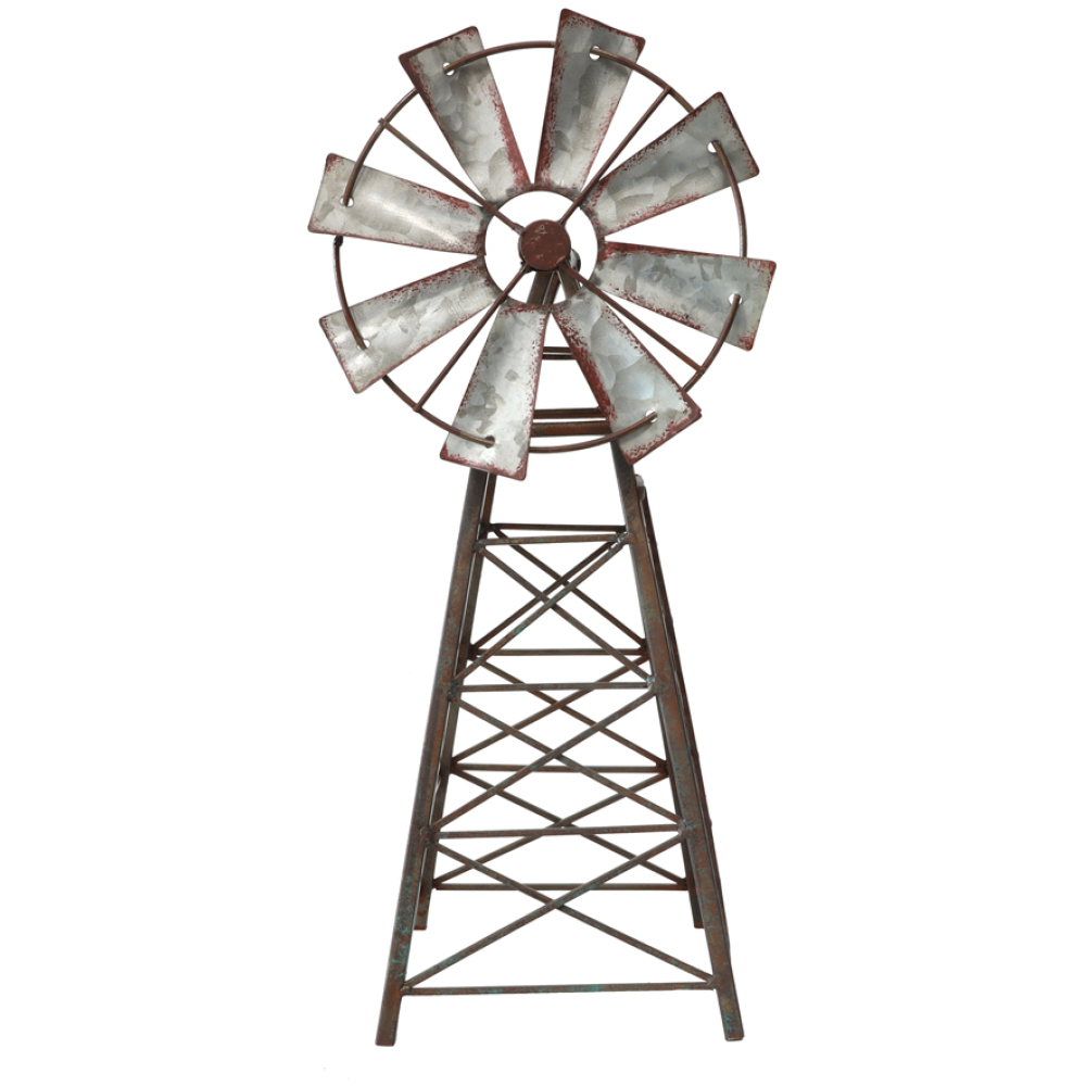 Galvanised Metal Windmill Decor 43cm