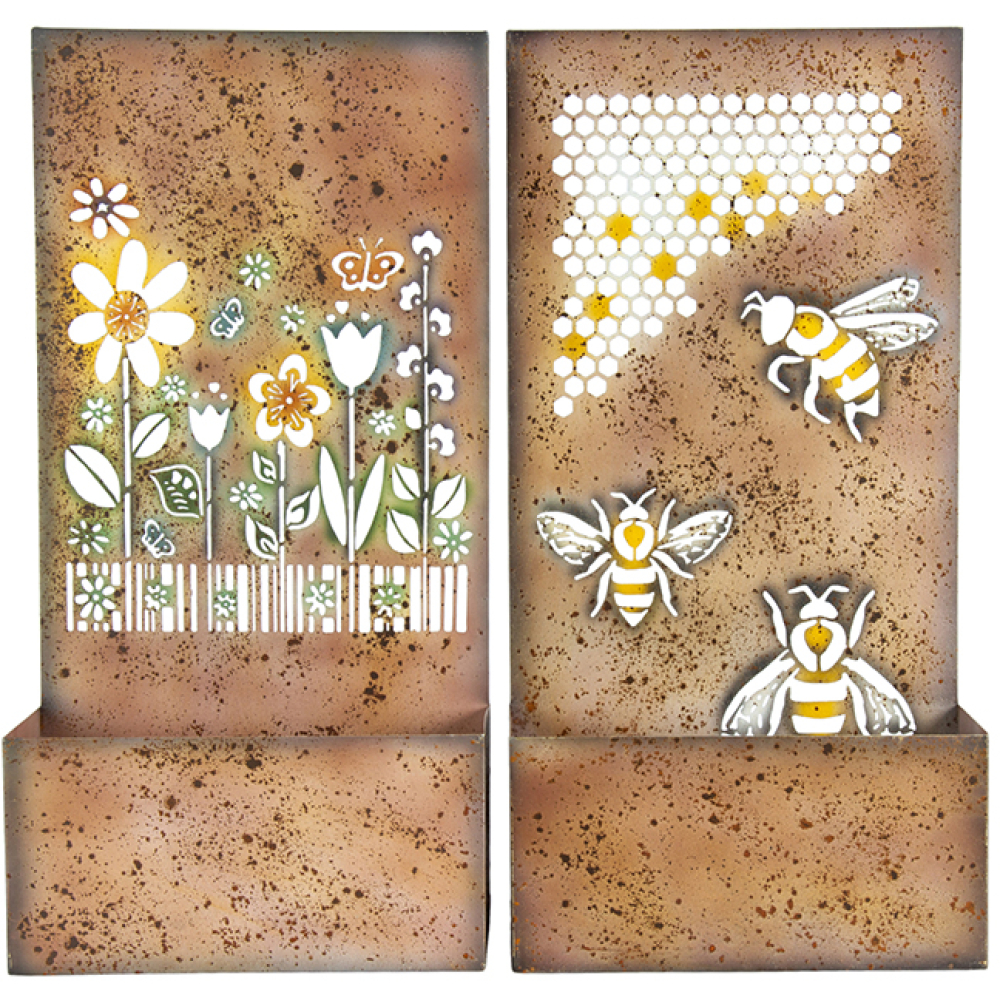 Bees & Flowers Rustic Metal Wall Planters – Set Of 2