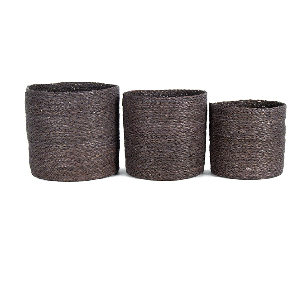 Round Nested Seagrass Charcoal Baskets – Set Of 3