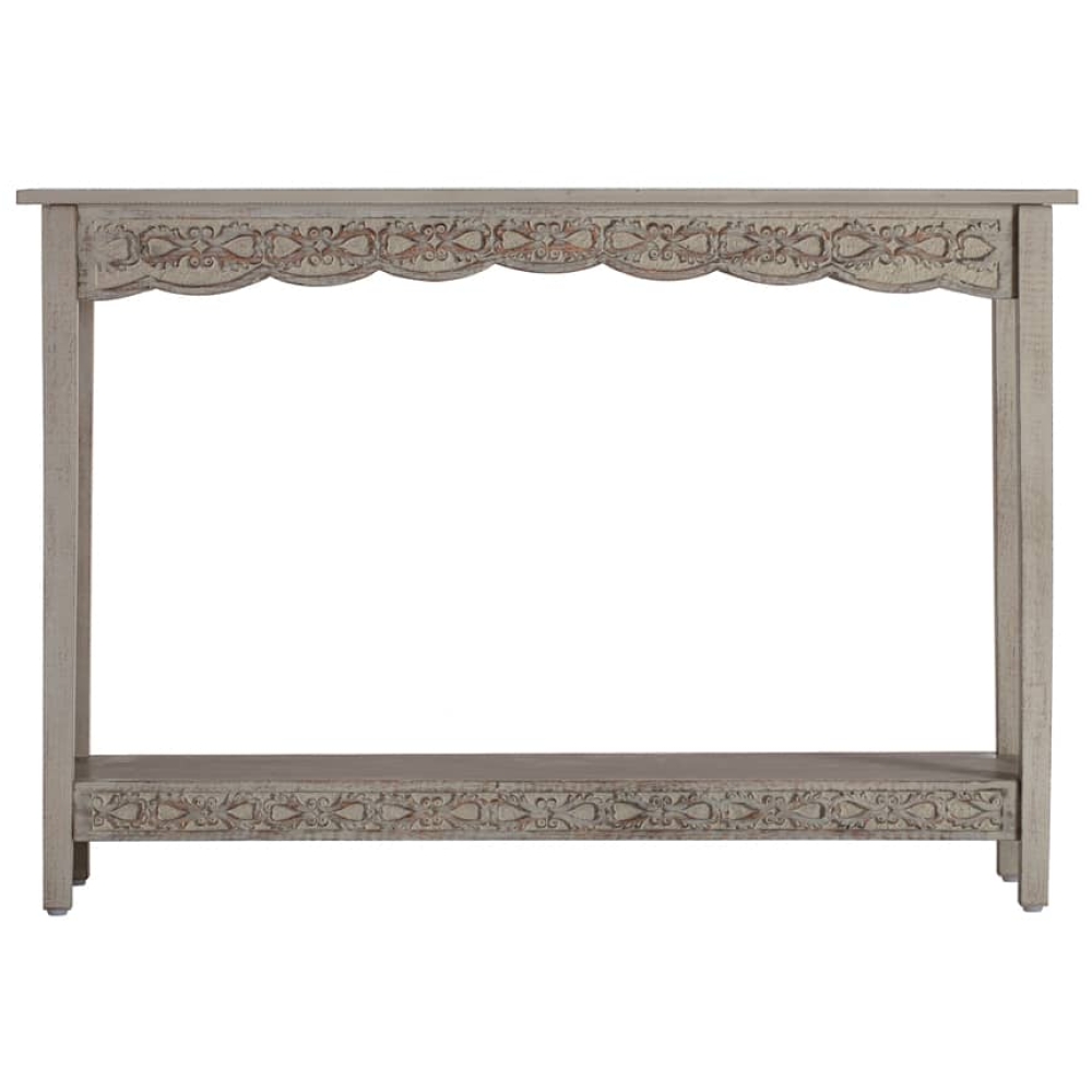 Grey Washed Carved Wooden Console Table