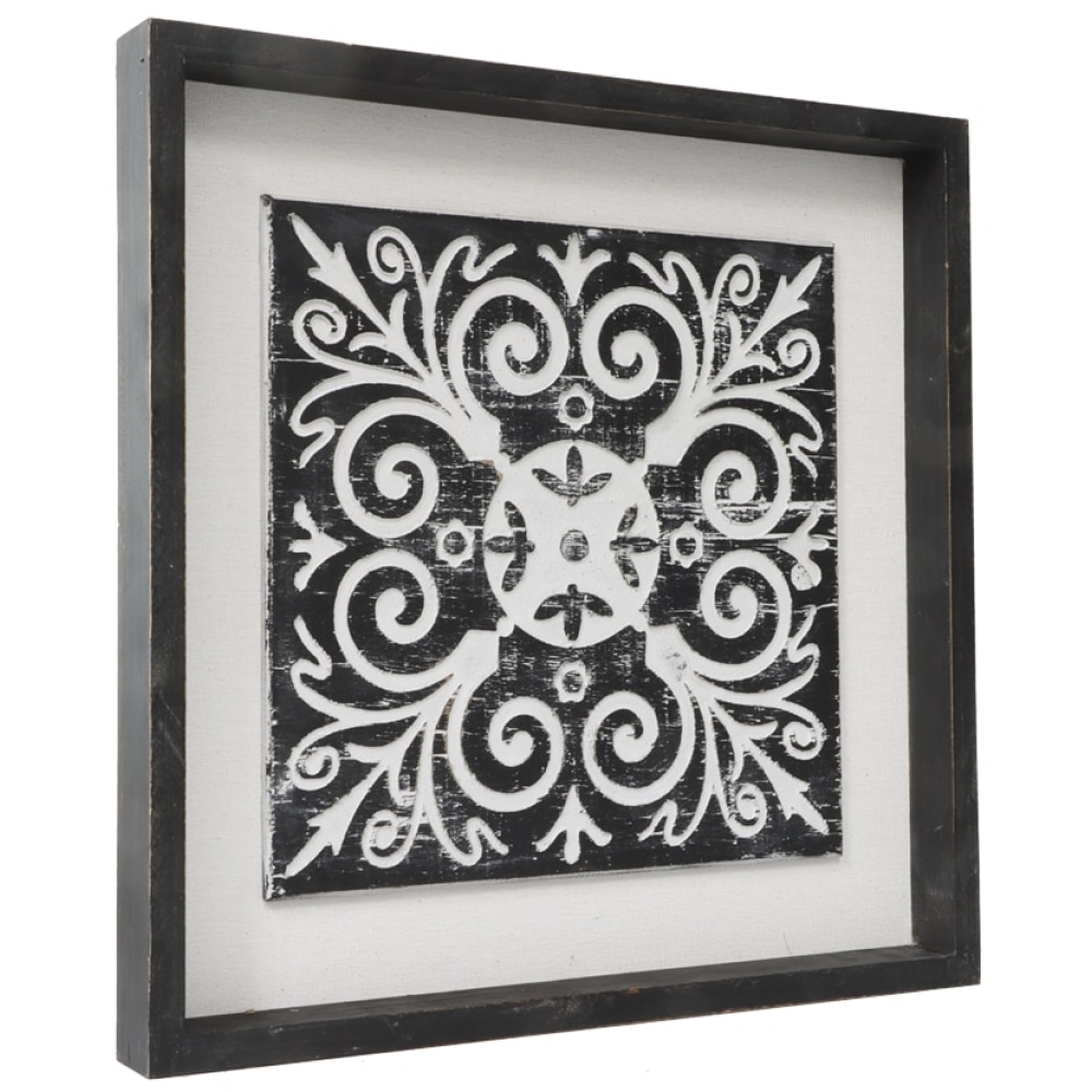 Black & White Fleur Square Wooden Wall Art 40cm