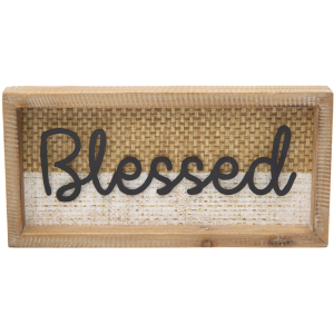 Natural & Whitewash ‘blessed’ Wooden Tabletop Decor