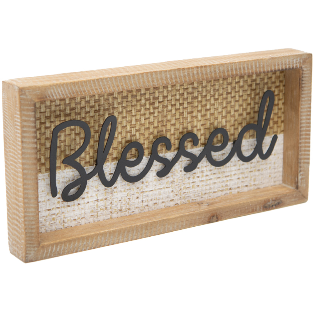 Natural & Whitewash ‘blessed’ Wooden Tabletop Decor