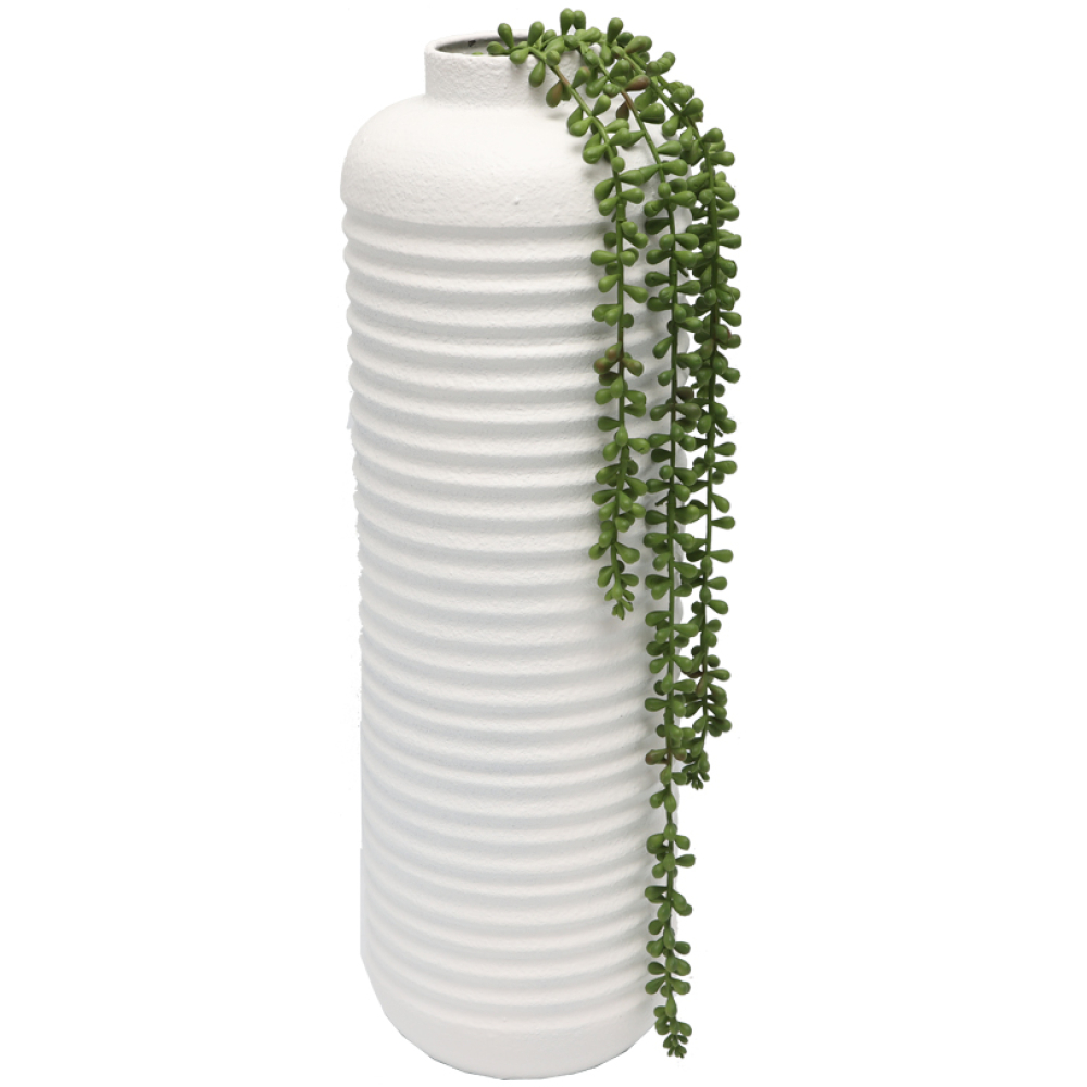 Tall Ridged White Metal Vase 50cm