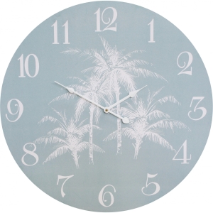 Large Round 58cm Soft Blue Seaside Palm Wall Clock