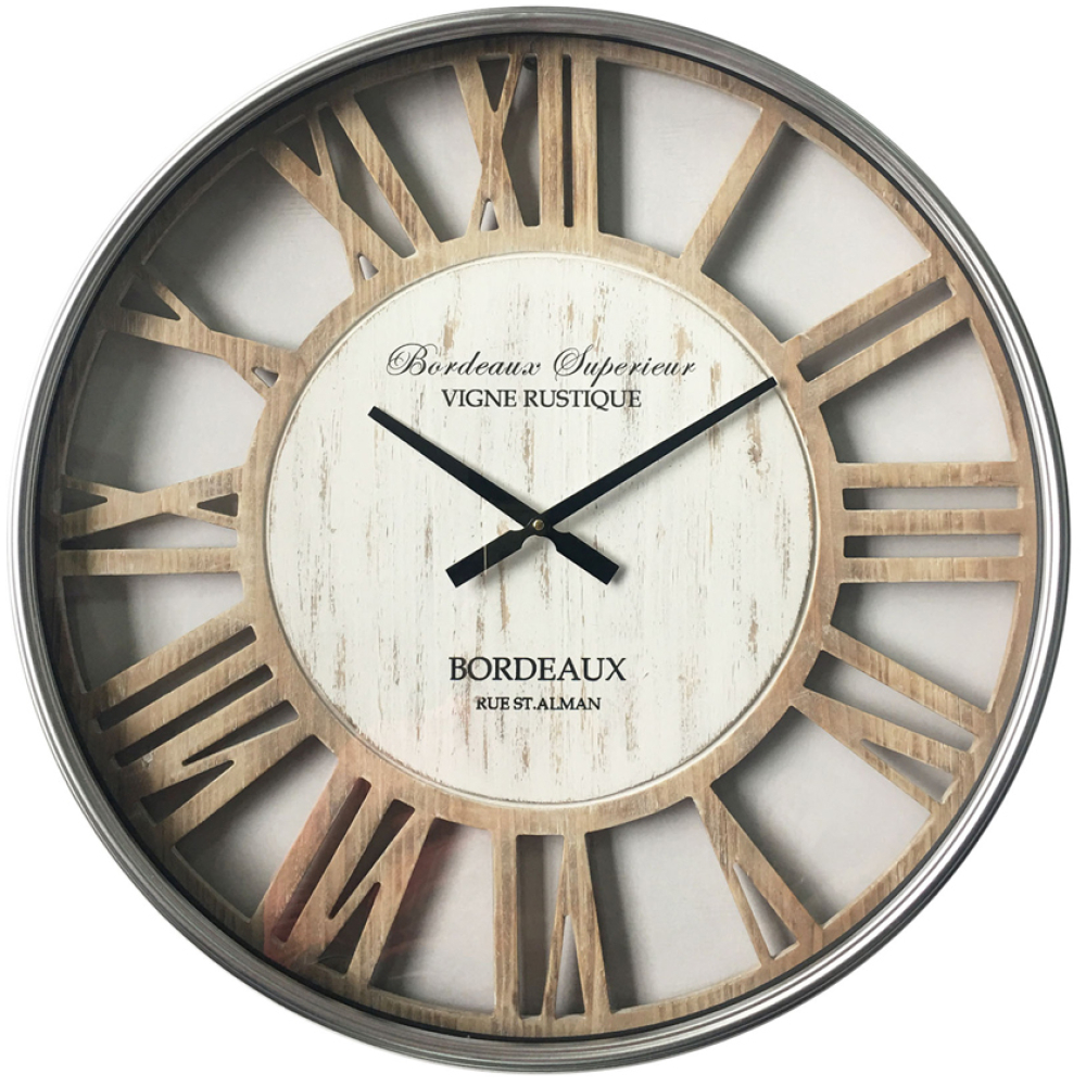 Whitewashed Hamptons Glass Front Round Wall Clock 70cm
