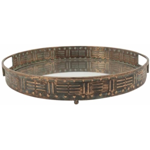 Distressed Bronze Mirrored Round Tray