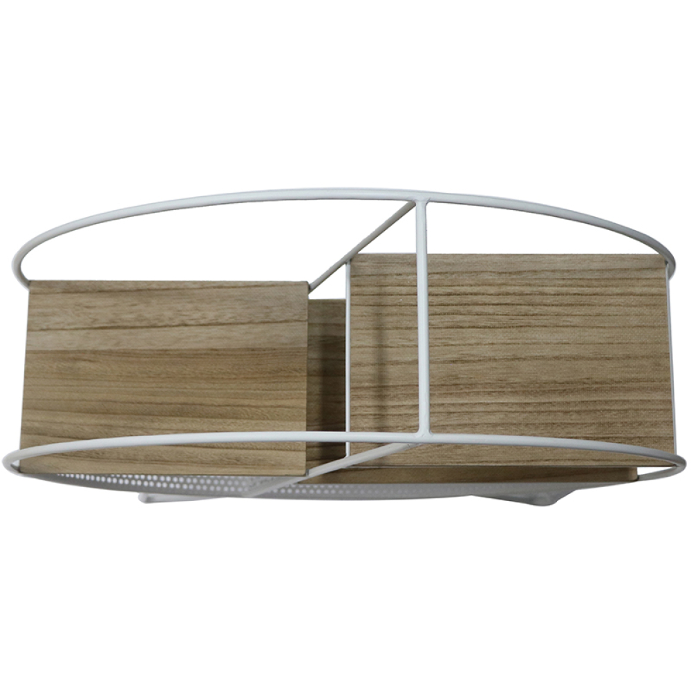Round Contemporary White Metal & Timber Floor Shelf