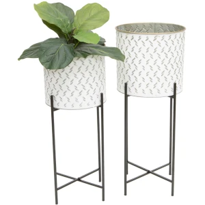 Nested White Moroccan Pot Planters With Stand – Set Of 2