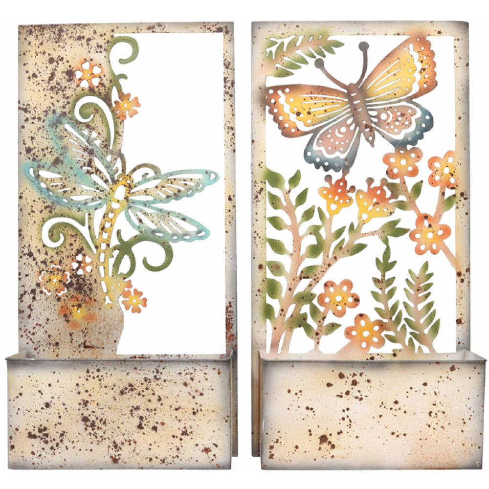 Rustic Colourful Butterfly & Dragonfly Metal Wall Planters – Set Of 2