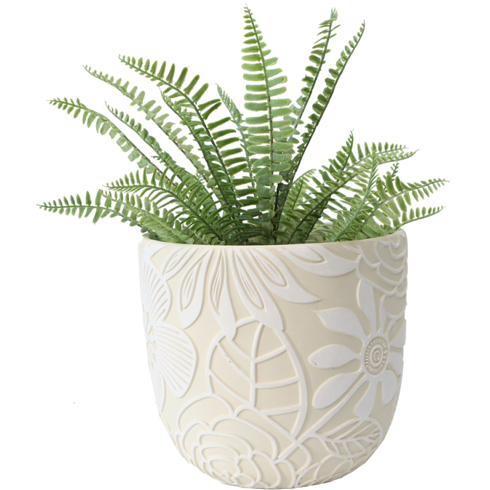 Ivory White Embossed Cement Pot Planter