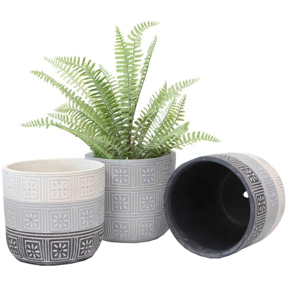 White & Grey Assorted Geometric Cement Pot Planters – Set of 3