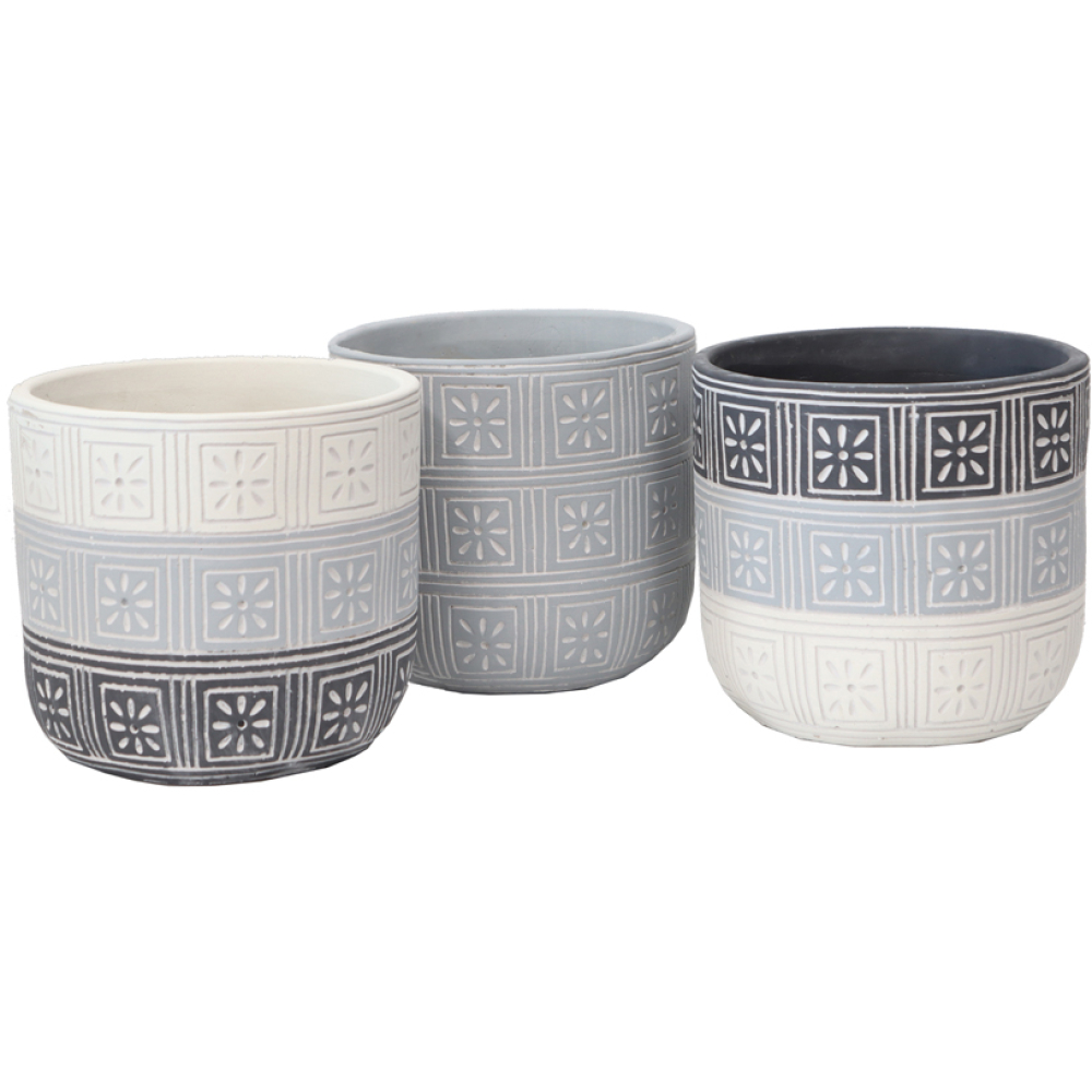 White & Grey Assorted Geometric Cement Pot Planters – Set of 3