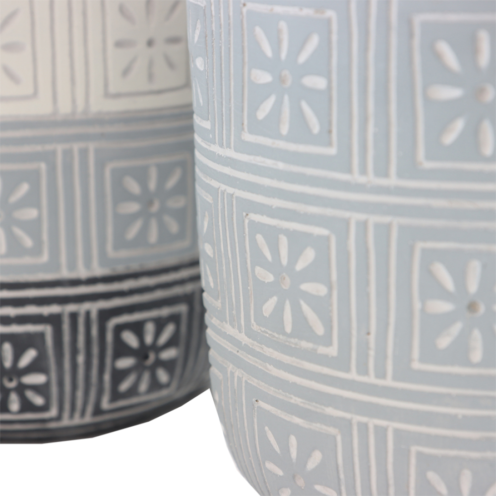 White & Grey Assorted Geometric Cement Pot Planters – Set of 3