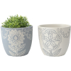 White & Grey Flower Pattern Terracotta Pot Planters – Set Of 2