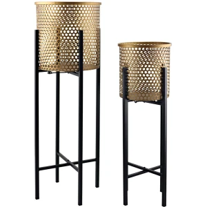 Luxe Gold & Black Nested Metal Pot Planters – Set Of 2