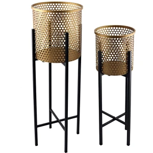 Luxe Gold & Black Nested Metal Pot Planters – Set Of 2