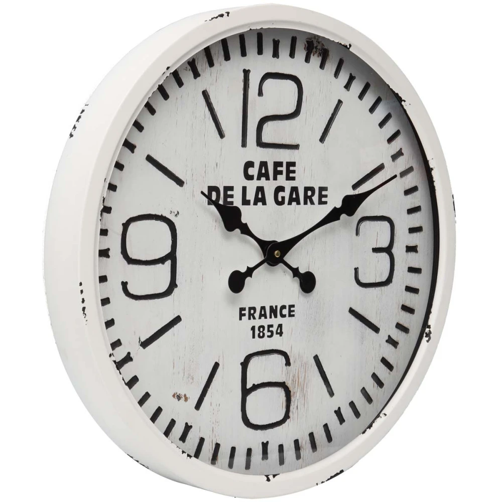 Round 50cm Distressed “cafe De La Gare” Metal Wall Clock