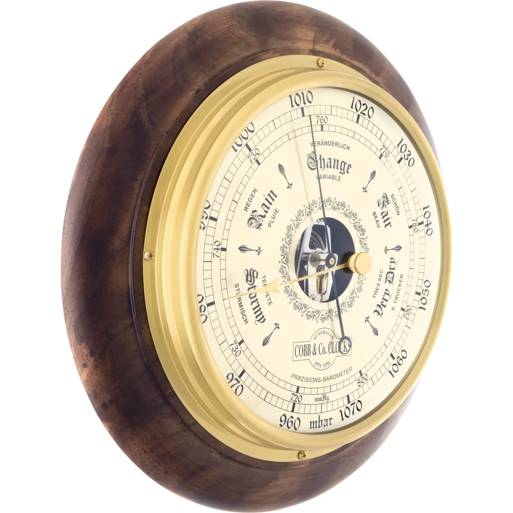 Cobb & Co. Round Wooden Barometer – Antique 28cm