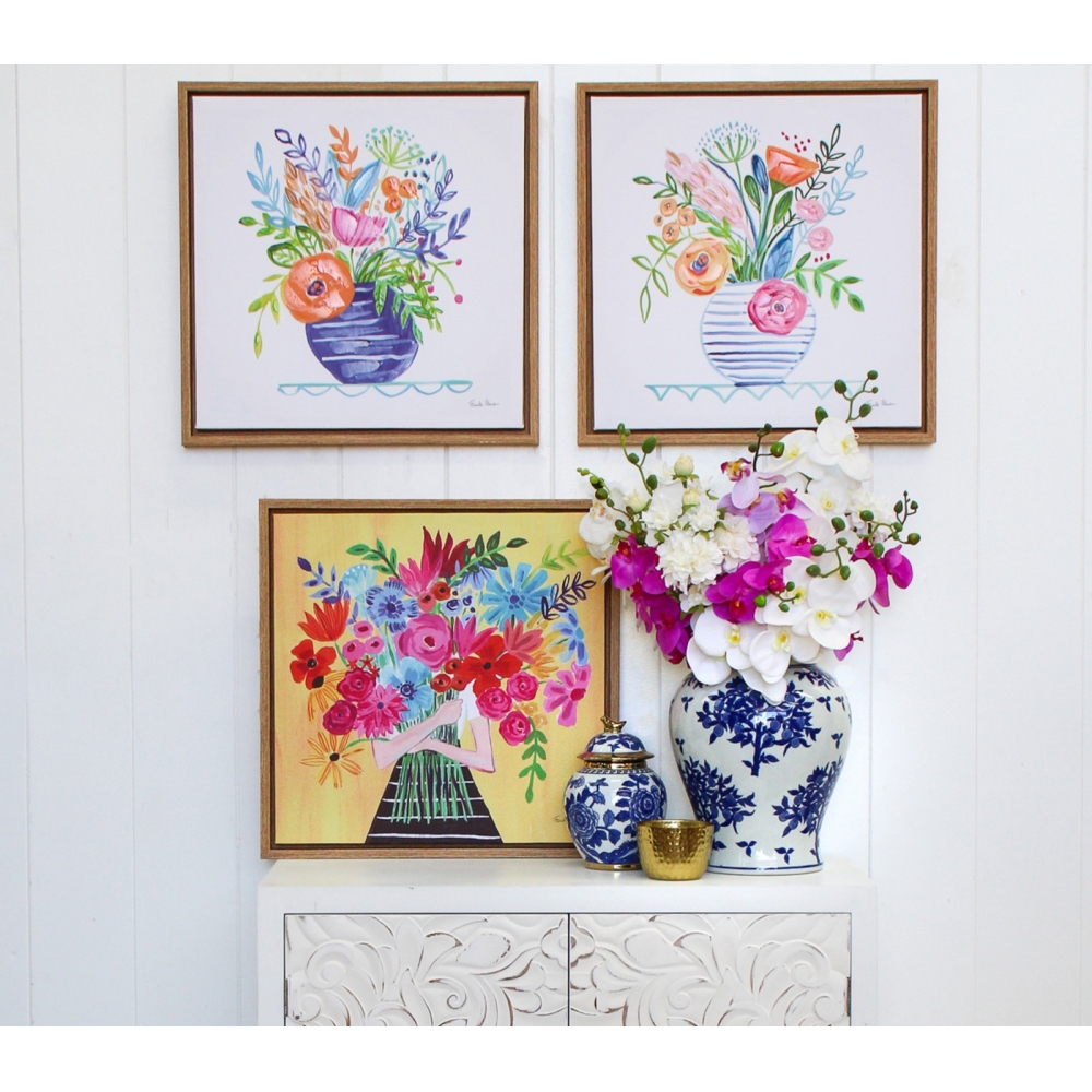 Colourful Flowers In Vase Framed Canvas Square 50cm – Design 1