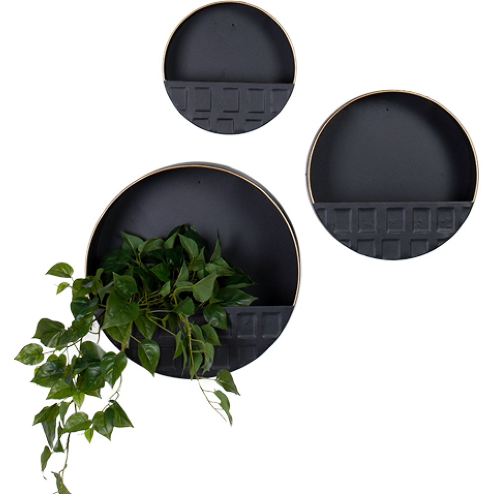 Round Solid Black Metal Wall Planters – Set Of 3