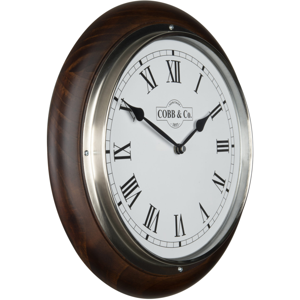 Cobb & Co. Railway Wooden Wall Clock – Satin Walnut Roman Chrome 32cm