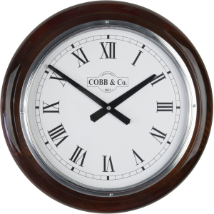 Cobb & Co. Railway Wooden Wall Clock – Glossy Walnut Roman Chrome 40cm