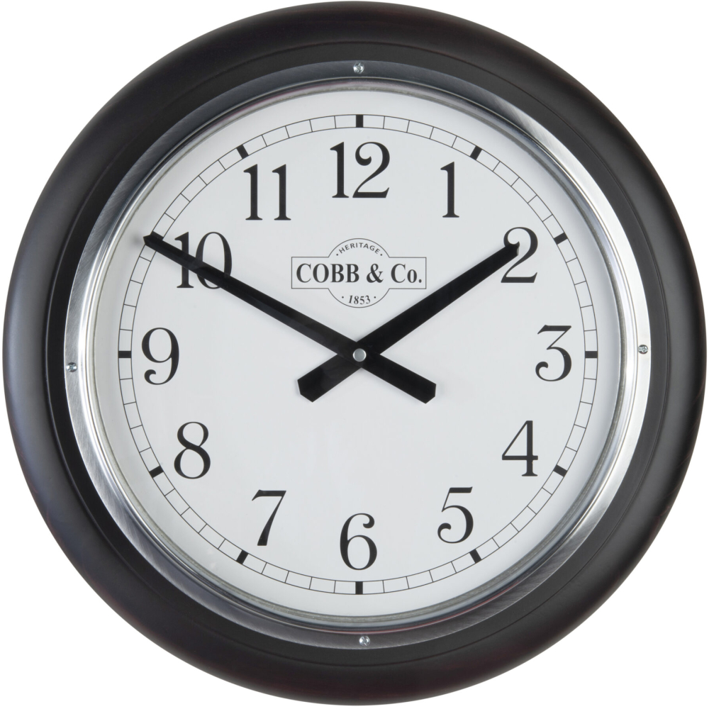 Cobb & Co. Railway Wooden Wall Clock – Satin Mahogany Arabic Chrome 40cm