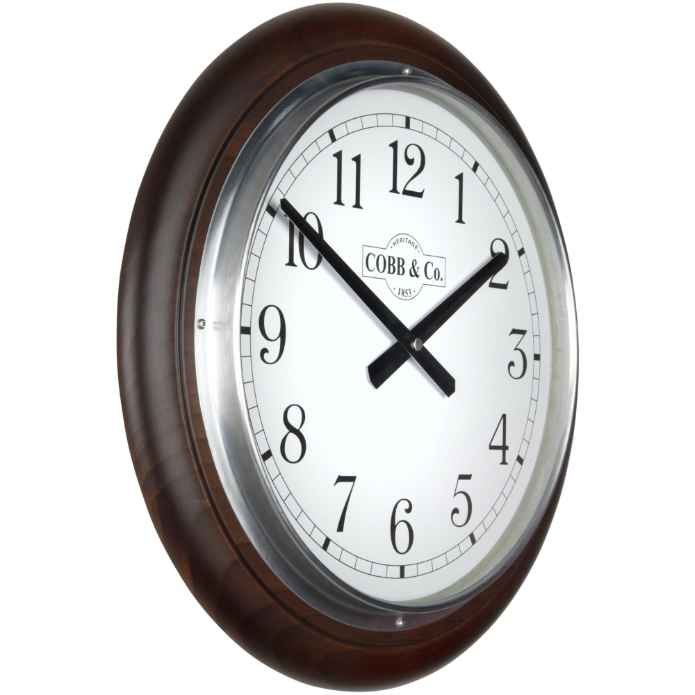 Cobb & Co. Railway Wooden Wall Clock – Satin Walnut Arabic Chrome 40cm