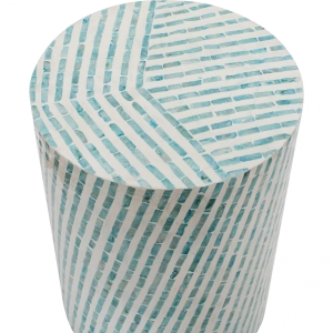 Capiz & Wooden Stool Lamp Side Table – Blue Stripe