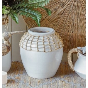 Bria White Terracotta Short Vase With Rope 1