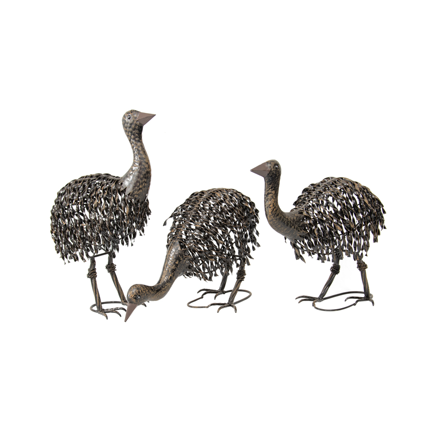 Rustic Black Assorted Emu Birds Metal Garden Sculpture  Set of 3