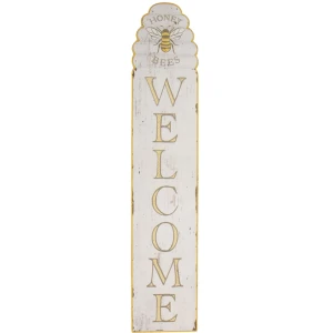 Distressed White & Yellow Bee Hive Welcome Wall Sign