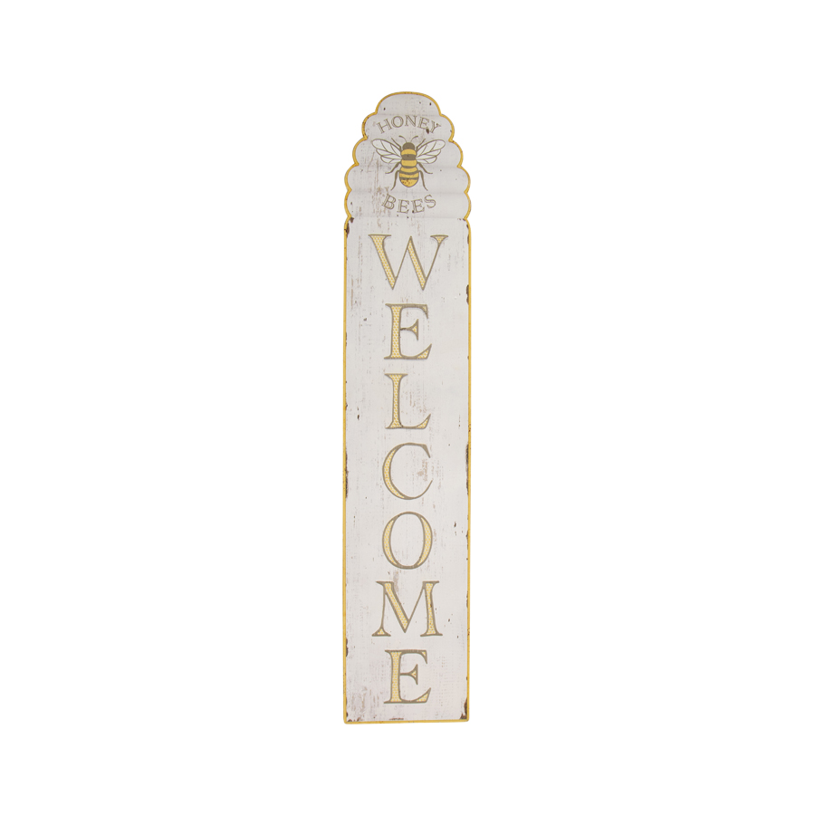 Distressed White & Yellow Bee Hive Welcome Wall Sign