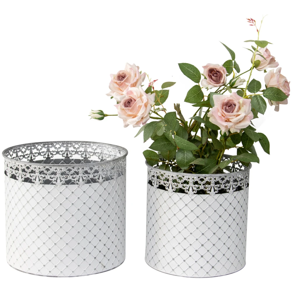 Distressed White Nested Round Pot Planters Set Of 2